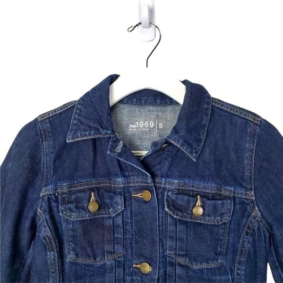 GAP Womens Jacket SZ S Denim Blue Button Long Sleeves Crop Stretchy Y2K 90's - Picture 6 of 10